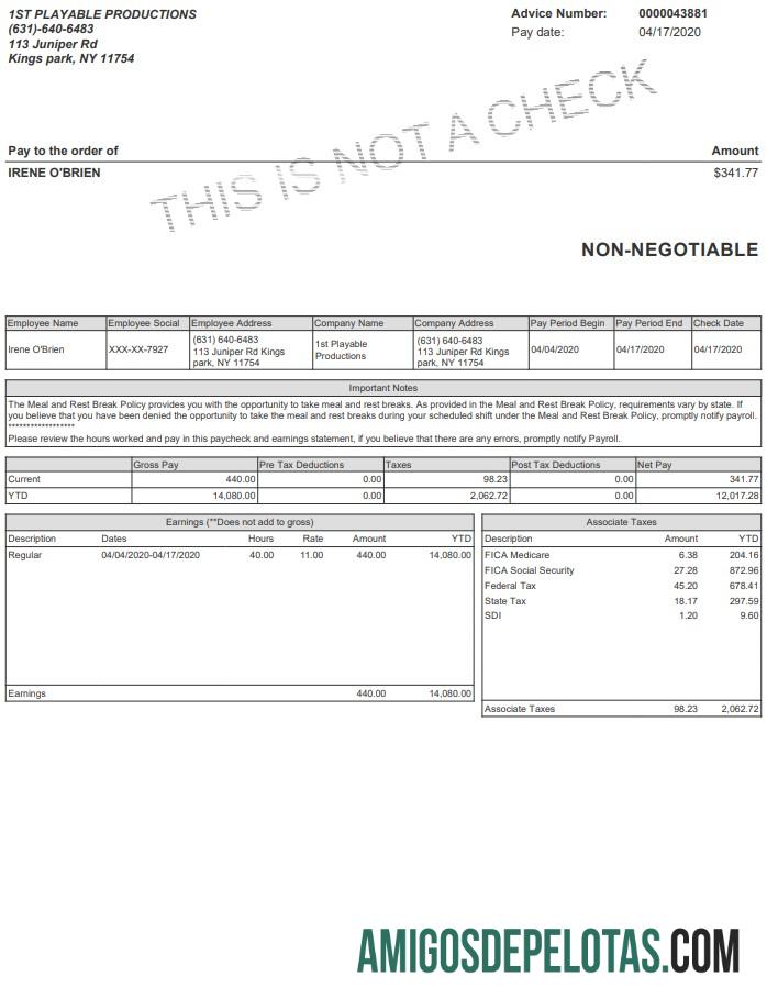 Contracheque de produções jogáveis amostra